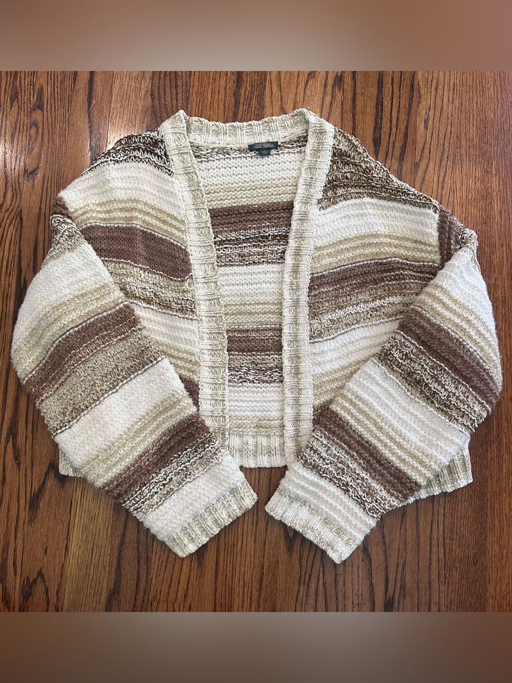 Wild Fable Striped Chunky Knit Open Cardigan Cream/Tan Metallic Womens Medium